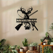 Vintage Deer & Fish Hook Metal Sign - Image 4