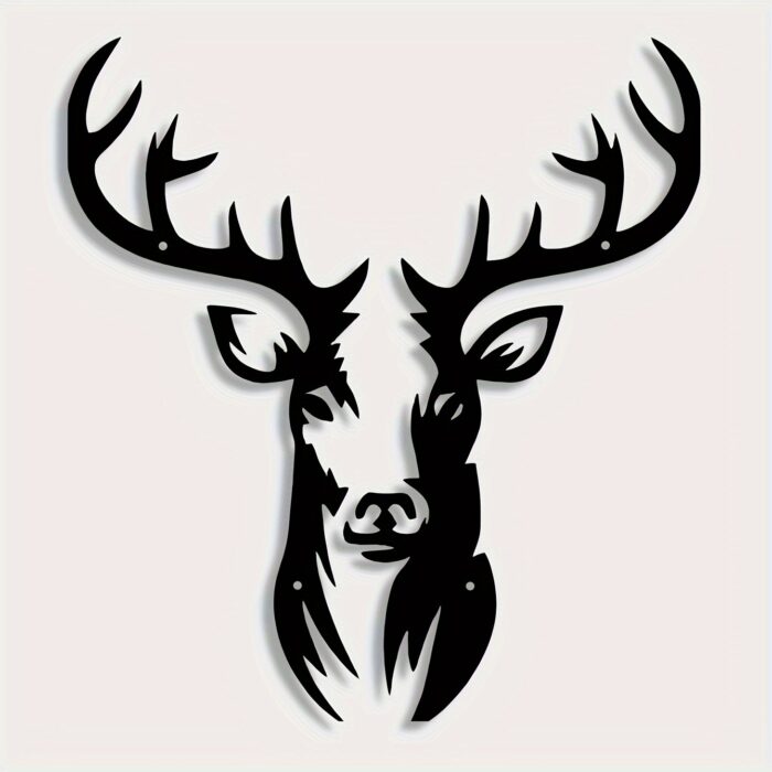 Rustic Iron Deer Head Silhouette Wall Art Black Metal sign for Christmas Decor - Image 2