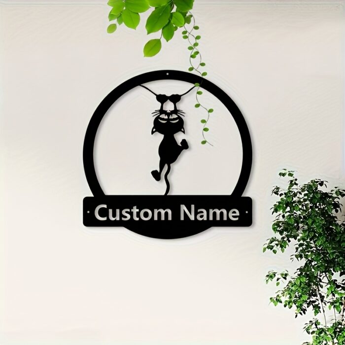 Custom cat wall art, metal wall sign black cat decor for cat owners - Image 1
