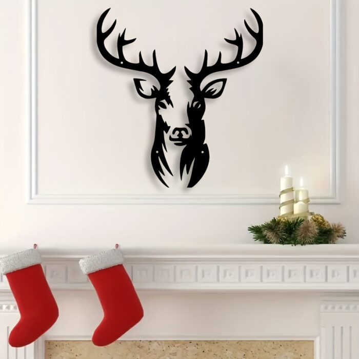 Rustic Iron Deer Head Silhouette Wall Art Black Metal sign for Christmas Decor - Image 6