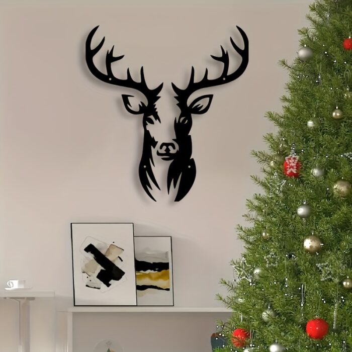 Rustic Iron Deer Head Silhouette Wall Art Black Metal sign for Christmas Decor - Image 3